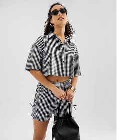 short vichy en seersucker a taille elastiquee femme imprime carreaux noir shortsG736701_4