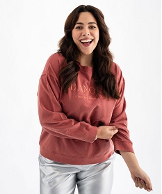 GEMO Sweat brodé coupe loose coloris unique femme grande taille rouge standard
