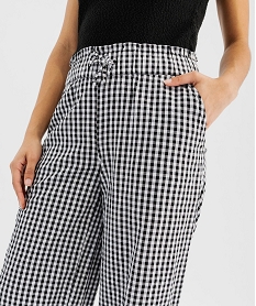 pantalon large en seersucker motif vichy femme imprime carreaux noir pantalonsG738401_2