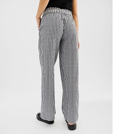 pantalon large en seersucker motif vichy femme imprime carreaux noir pantalonsG738401_3