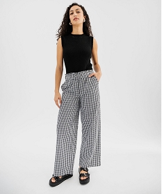 pantalon large en seersucker motif vichy femme imprime carreaux noir pantalonsG738401_4