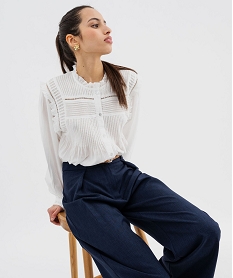 GEMO Blouse brodée à volants esprit bohème femme blanc chine