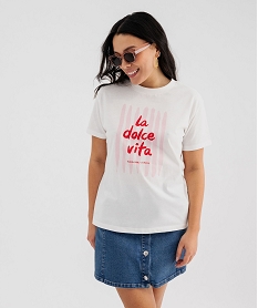 tee-shirt manches courtes avec motif colore femme beige standard t-shirts manches courtesG740401_2