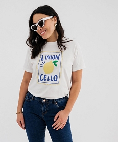 GEMO Tee-shirt manches courtes avec motif coloré femme blanc chine