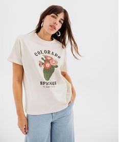 GEMO Tee-shirt manches courtes avec motif désert femme Beige