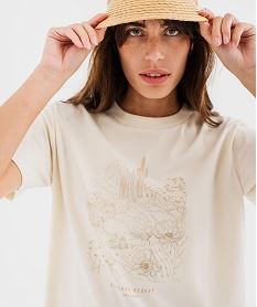 GEMO Tee-shirt manches courtes avec motif désert femme Beige