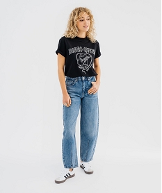 tee-shirt manches courtes avec motif folk femme noir standard t-shirts manches courtesG741701_4