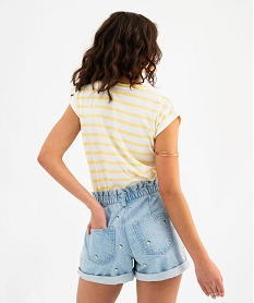 tee-shirt raye a manches ultra courtes femme jaune standard t-shirts manches courtesG741801_3