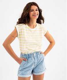 tee-shirt raye a manches ultra courtes femme jaune standard t-shirts manches courtesG741801_4