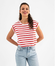 tee-shirt raye a manches ultra courtes femme rouge standard t-shirts manches courtesG741901_4