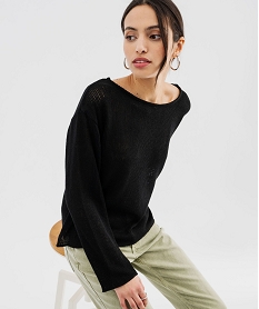 GEMO Pull léger en maille ajourée femme noir standard