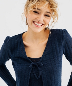tee-shirt manches longues en maille effet 2 en 1 femme bleu t-shirts manches longuesG742201_2