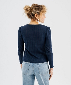 tee-shirt manches longues en maille effet 2 en 1 femme bleu t-shirts manches longuesG742201_3