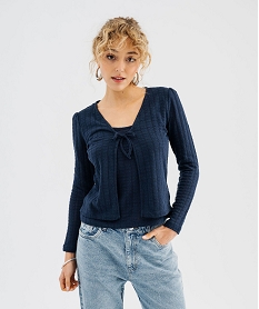 tee-shirt manches longues en maille effet 2 en 1 femme bleu t-shirts manches longuesG742201_4