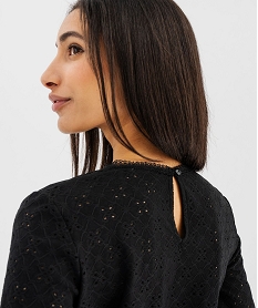 tee-shirt manches longues en maille extensible ajouree et dentelle femme noir standard t-shirts manches longuesG742401_2