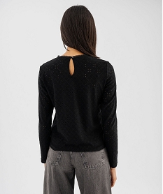 tee-shirt manches longues en maille extensible ajouree et dentelle femme noir standard t-shirts manches longuesG742401_3