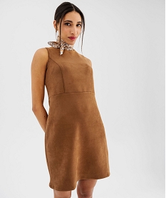 robe chasuble sans manches en suedine extensible marron vifG742701_4