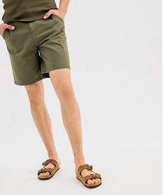 bermuda chino en coton stretch a taille elastique homme kaki standard pantalons chinoG744601_4