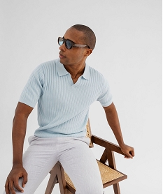 GEMO Polo en maille côtelée à encolure ouverte homme Bleu