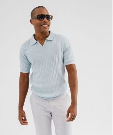 polo en maille cotelee a encolure ouverte homme bleu polosG745001_2
