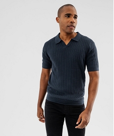 GEMO Polo en maille côtelée à encolure ouverte homme Bleu