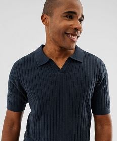 polo en maille cotelee a encolure ouverte homme bleu polosG745101_2