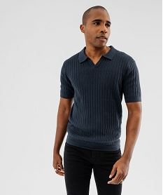 polo en maille cotelee a encolure ouverte homme bleu polosG745101_4