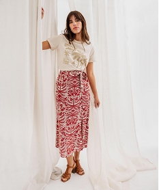 jupe longue fendue en viscose fluide imprimee a taille elastiquee femme imprimeG745801_4