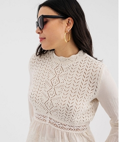 pull ajoure avec manches chemise femme blanc chine pullsG746601_2