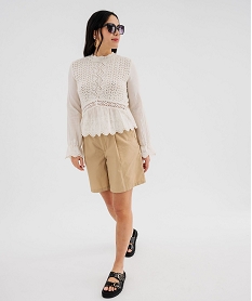 pull ajoure avec manches chemise femme blanc chine pullsG746601_4
