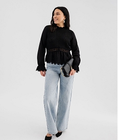pull ajoure avec manches chemise femme noir standard pullsG746701_4