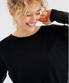 tee-shirt manches longues en maille resille femme noir standard t-shirts manches longuesG746901_2