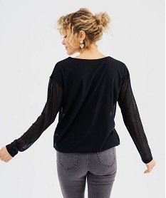 tee-shirt manches longues en maille resille femme noir standard t-shirts manches longuesG746901_3