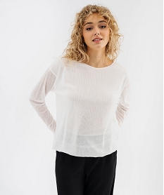 tee-shirt manches longues en maille resille femme blanc chine t-shirts manches longuesG747001_4