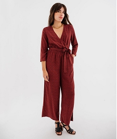 GEMO Combinaison pantalon fluide et imprimée décolleté cache-cœur femme Rouge