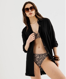 GEMO Veste de plage mi-longue à manches retroussables femme noir standard
