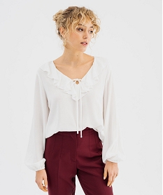 GEMO Blouse ample avec volant sur le col femme blanc chine