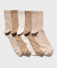 chaussettes hautes en maille cotelee femme (lot de 5) beige chaussettesG760501_3