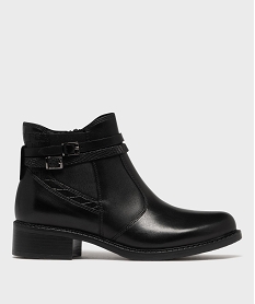 GEMO Bottines femme dessus en cuir avec détails fantaisie et à zip - Tanéo noir standard