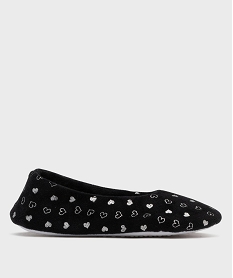 GEMO Chaussons ballerines en velours motifs coeurs femme noir standard