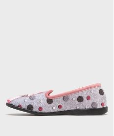 chaussons pantoufles en velours ras imprime fantaisie femme gris standardG769201_3
