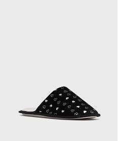 chaussons mules en velours a motif cœurs brillants femme noir standardG769401_2