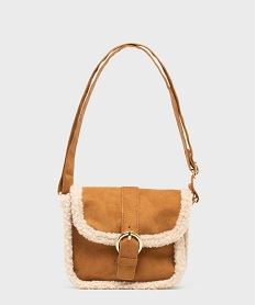 GEMO Sac besace à rabat et fourrure imitation fille Brun
