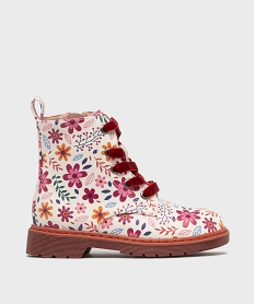GEMO Bottines fleuries à lacets en velours fille Multicolore