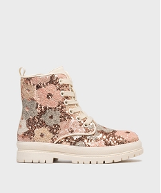 GEMO Boots crantées à sequins brillants et zip fille beige vif