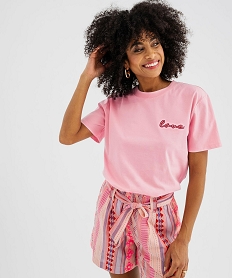 GEMO Tee-shirt manches courtes avec broderie Love femme rose standard