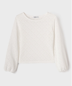 GEMO Pull court en maille ajourée fille blanc chine