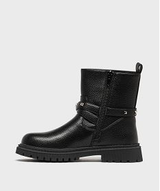 boots motardes fourrees a brides cloutees fille noir standardG786001_3