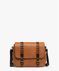 GEMO Sac besace petit format style cartable à tresses femme marron vif