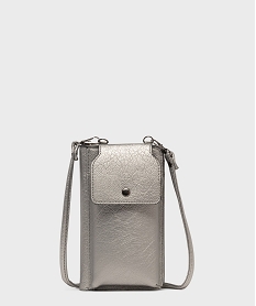 GEMO Pochette téléphone métallisée 2 en 1 femme Gris